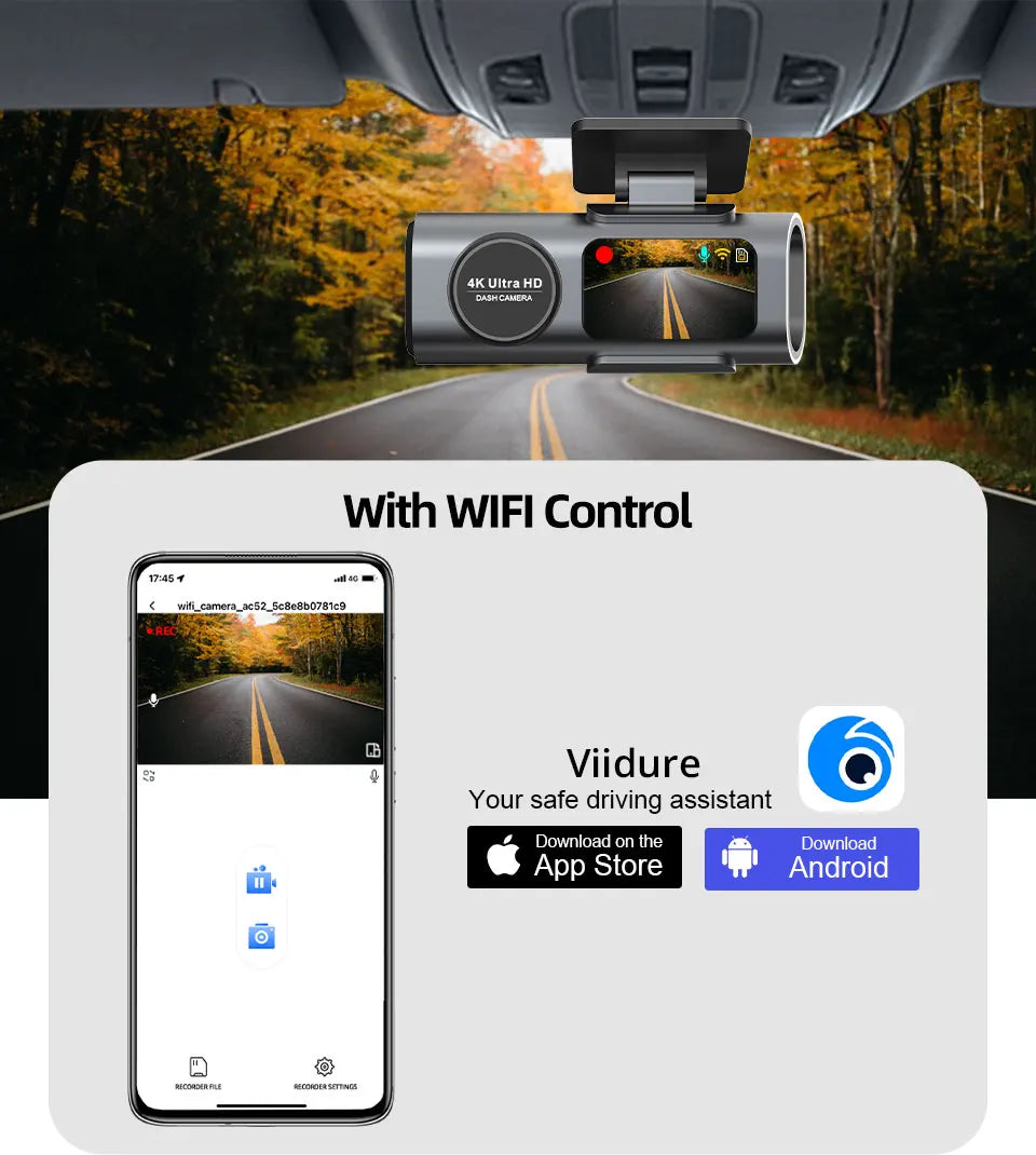 4K UHD Car Dash Cam with Night Vision